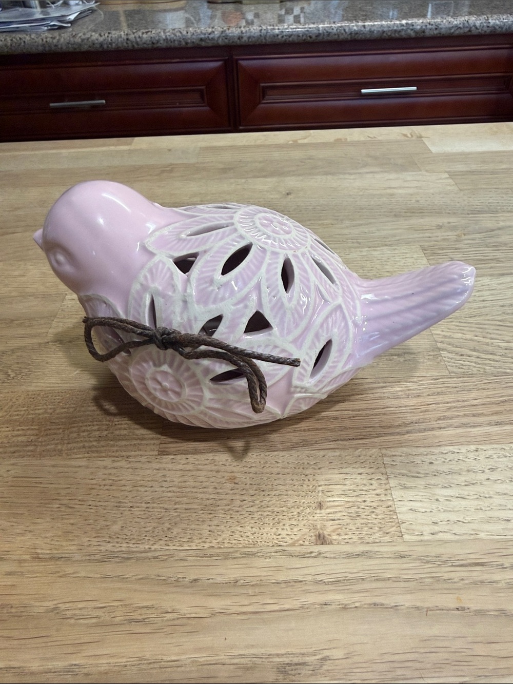 Pastel Pink Ceramic Bird Lantern Decorative Accent
